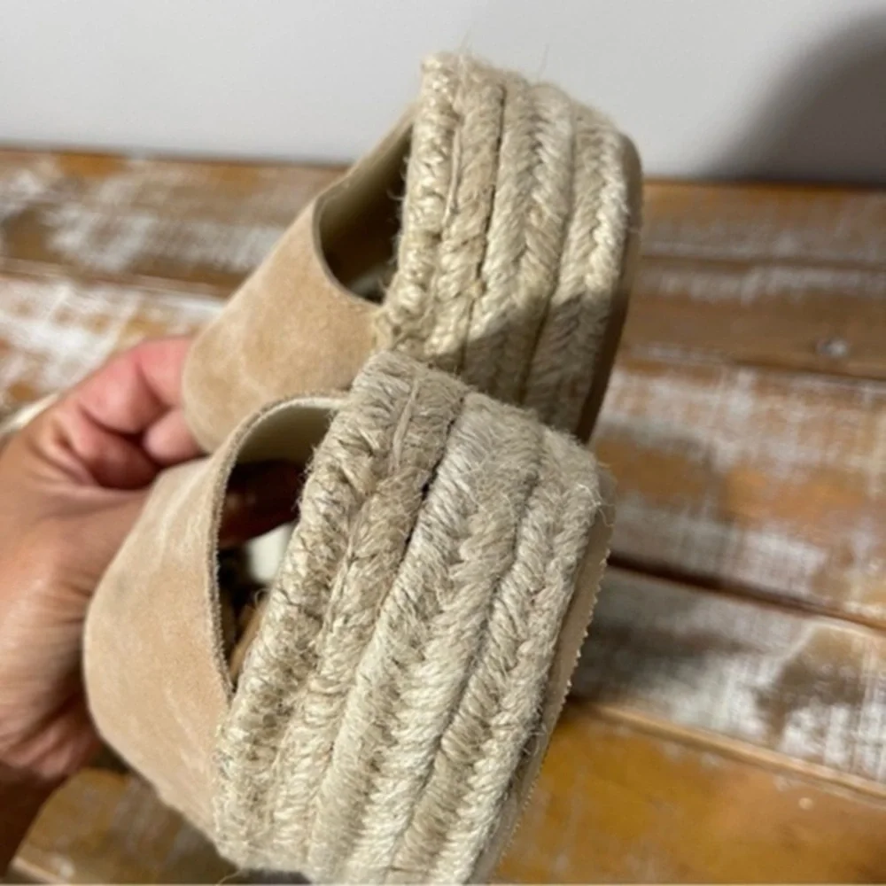 Soludos Sandals Heels Wedge Shoes Size 9.5 Color Tan